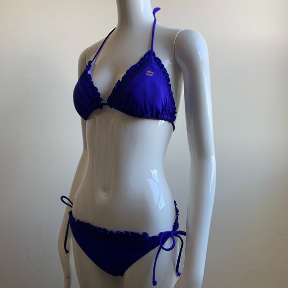 billabong solid deep blue ruffle top bikini - Picture 6 of 8